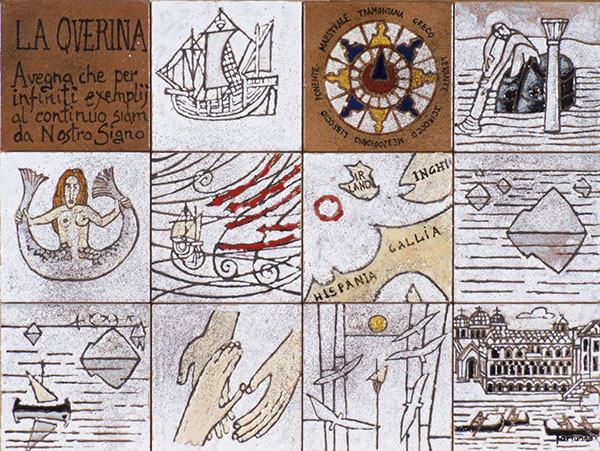 La Storia della Querina (cuerda-seca,smalti ceramici ,assemblaggio cm.30x40)